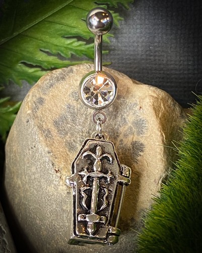 Coffin dangle belly ring - coffin,